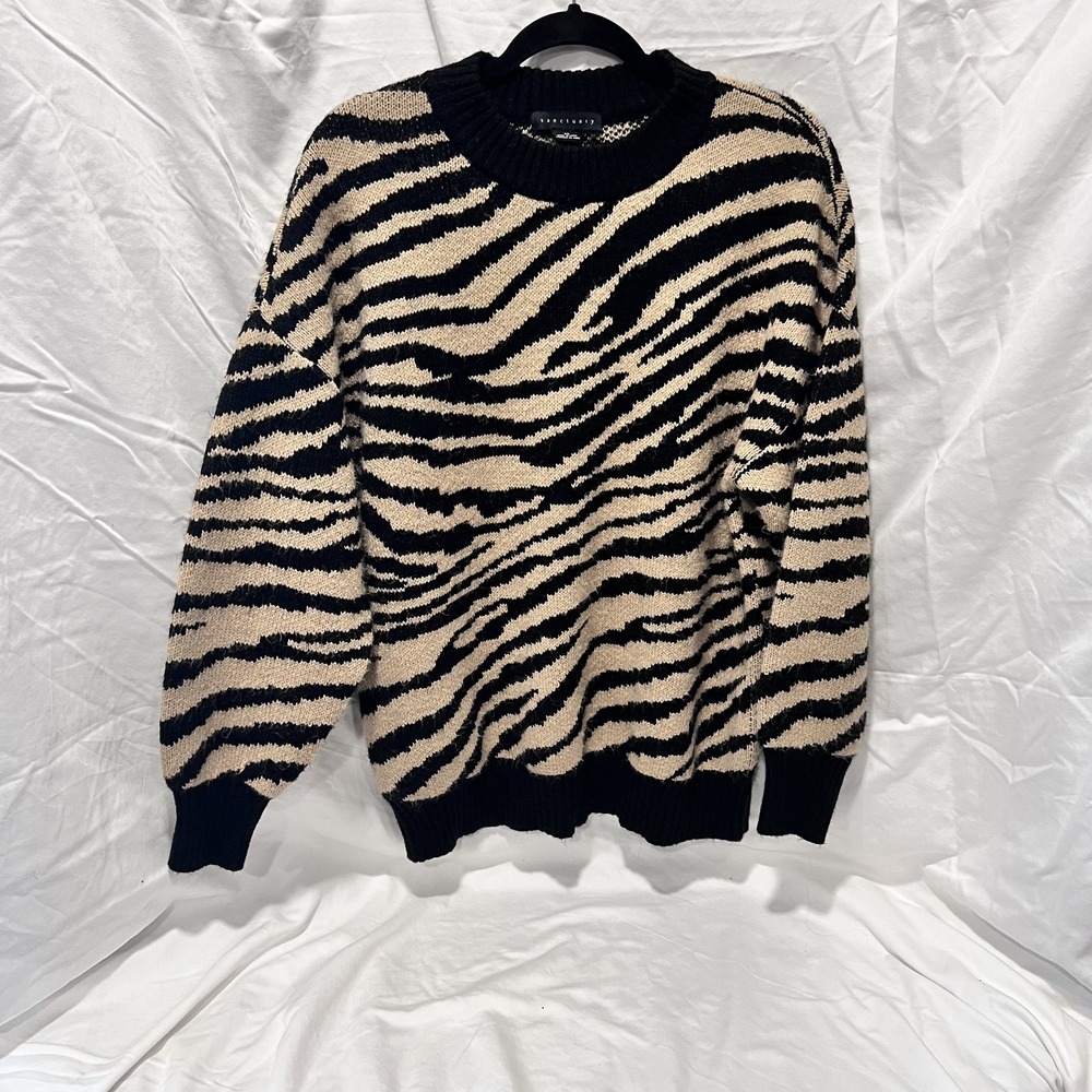 Sanctuary Oversized Black and Tan Animal Print Sweater Womens XS